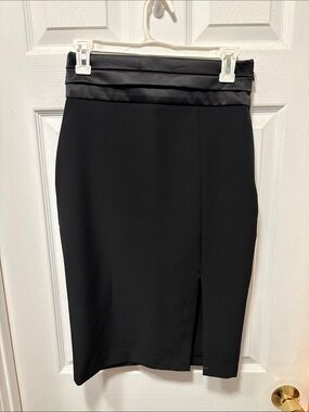 Classic Black Pencil Skirt with Satin Waistband